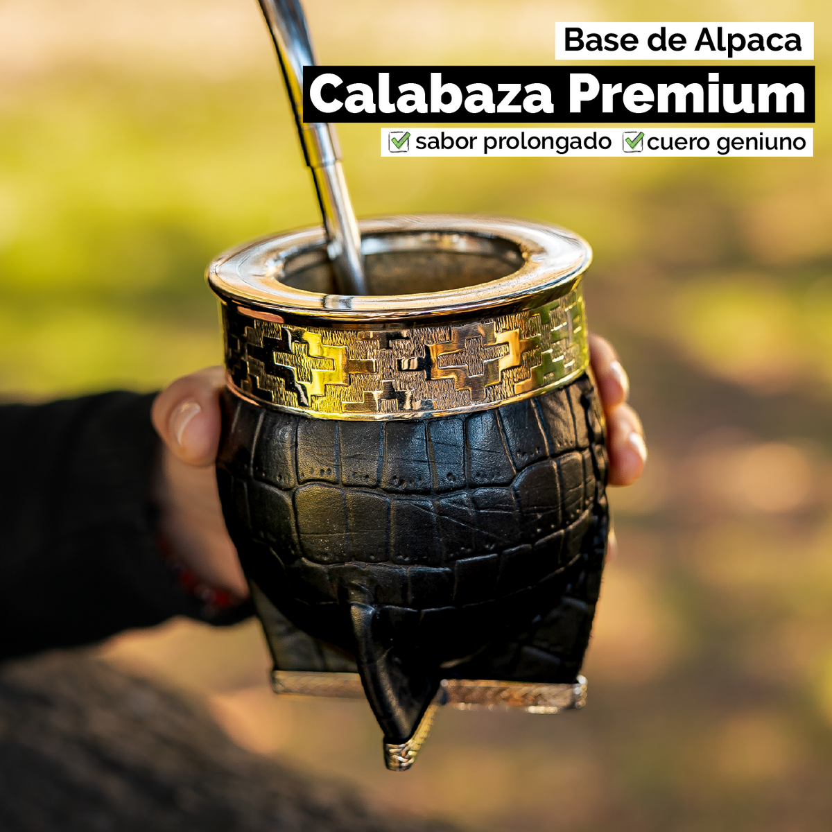Mate Imperial (Calabaza) con Cuero Labado - Base y Virola de Alpaca