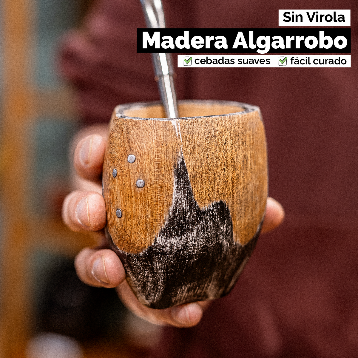 Mate Ranchero Cruz (Madera) - Blanco y Negro