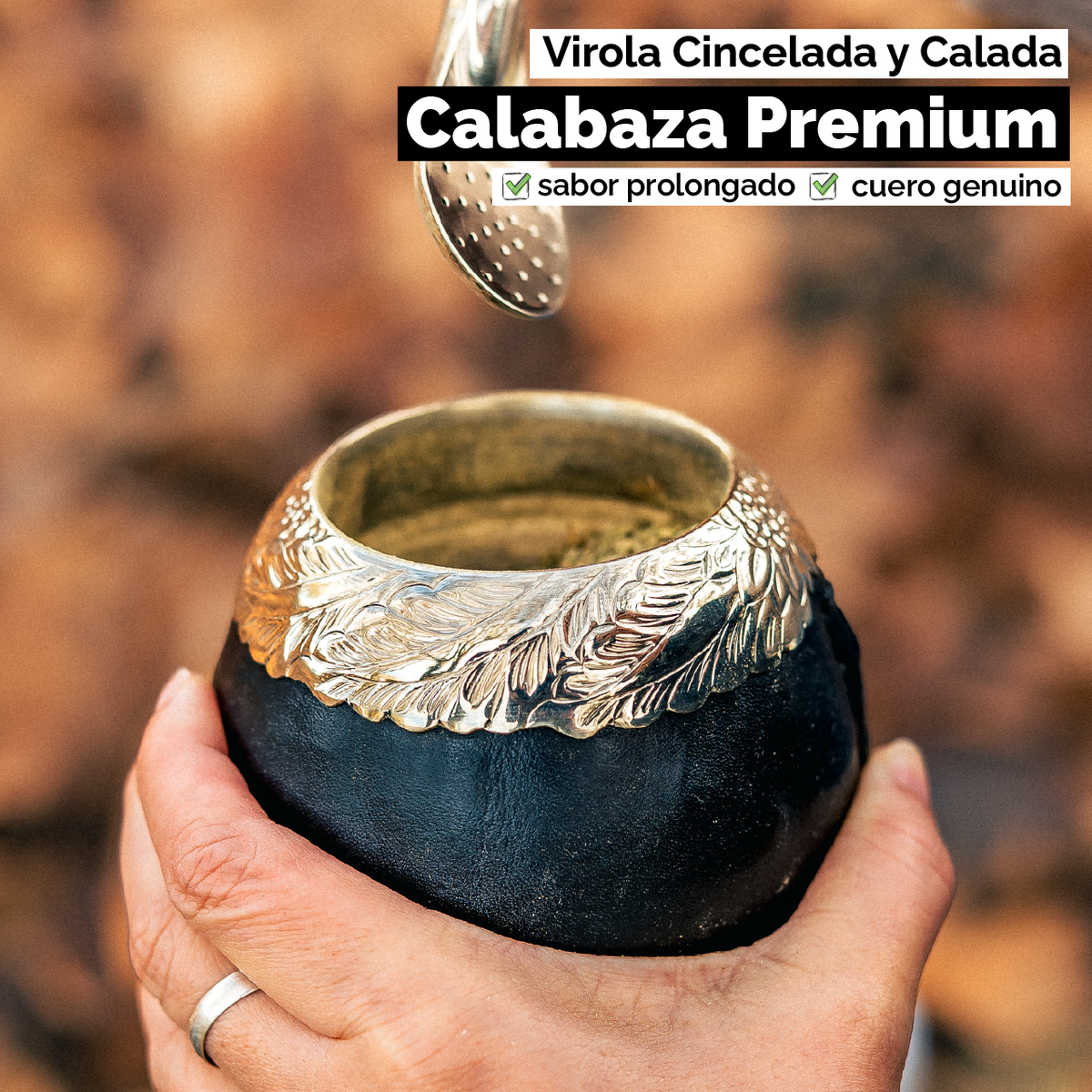 Mate Torpedo Joyero (Calabaza) - Virola Alpaca Cincelada y Calada